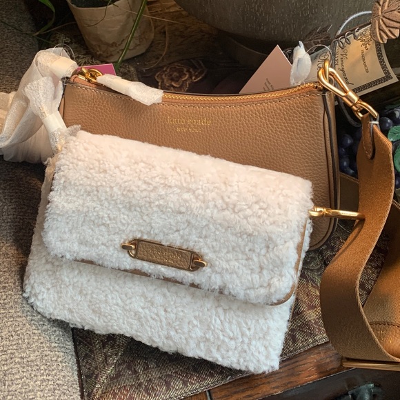 Authentic KATE SPADE DUO Leather top zip Crosby w/shearling/leather flap Crosby - Picture 2 of 16